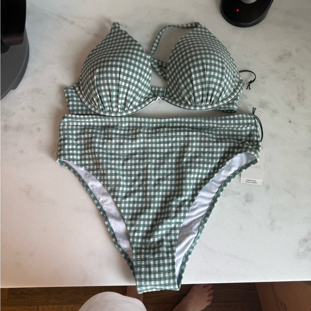 NWT Target Green and White Gingham Bikini